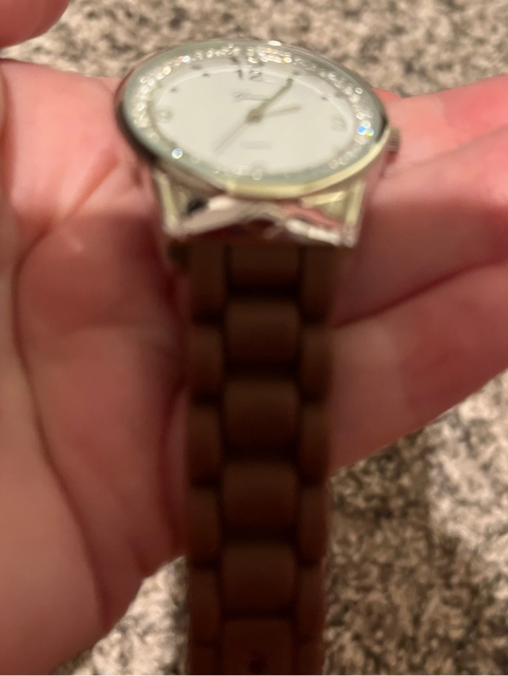 Geneva Silver Watch with Brown Strap and Crystal Accents - Picture 4 of 4